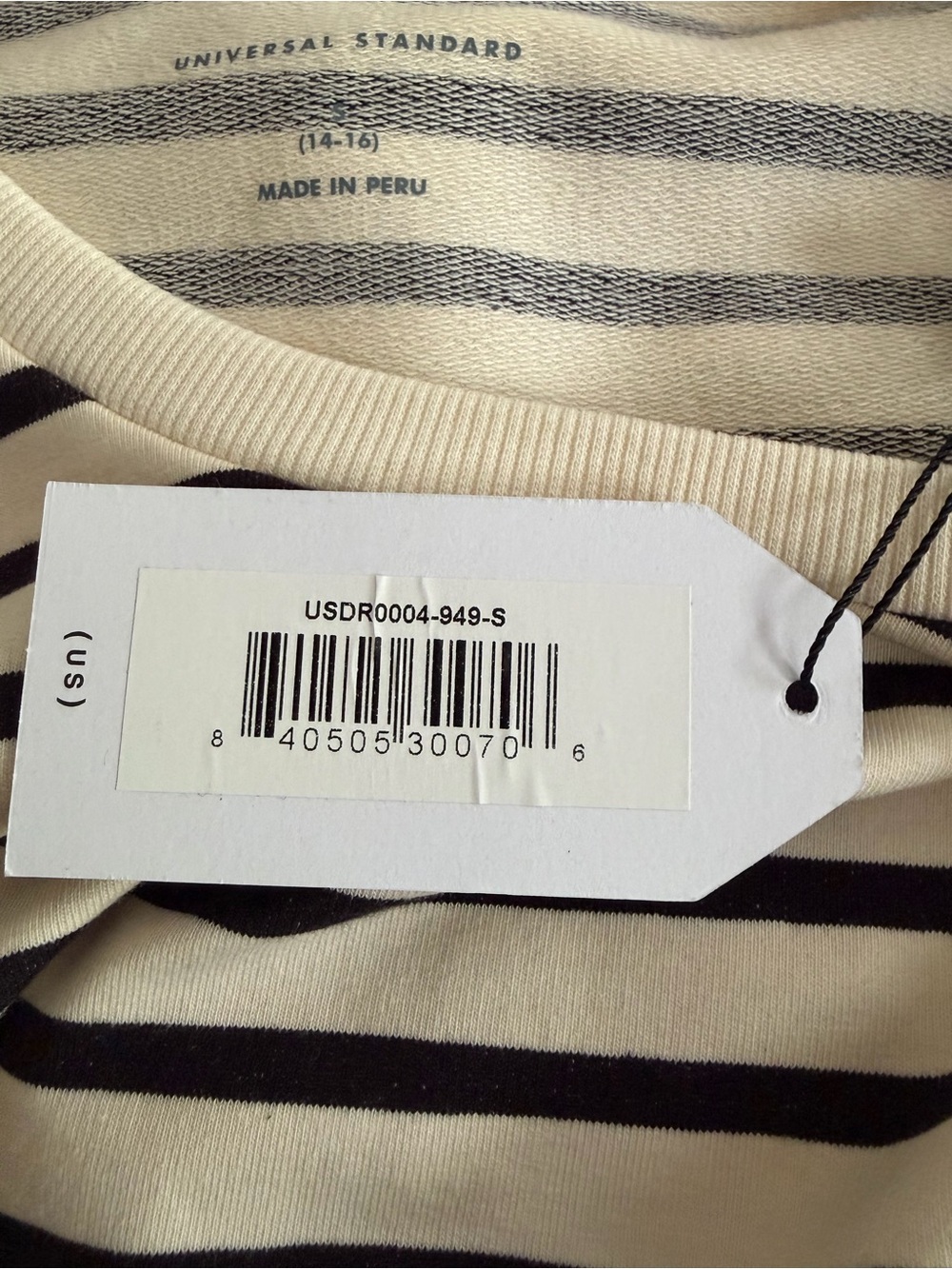 NWT Universal Standard Black and Cream Striped Misa Tie Sweatshirt Dress - Picture 6 of 7